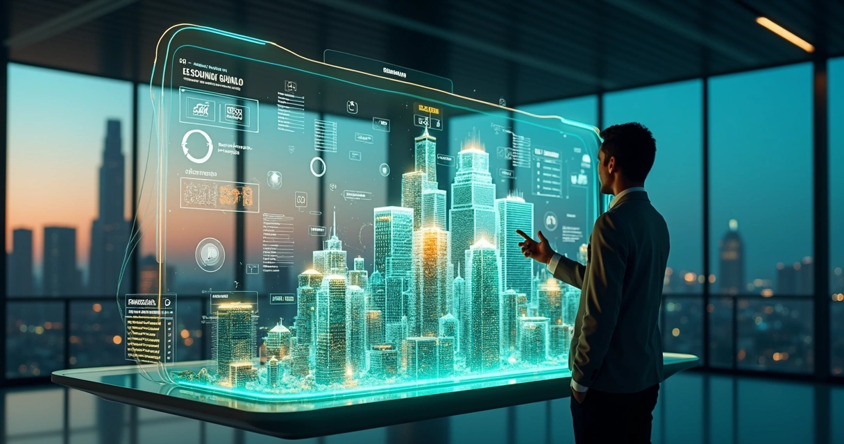 Profissional analisando mapa digital de riscos financeiros e leads B2B 