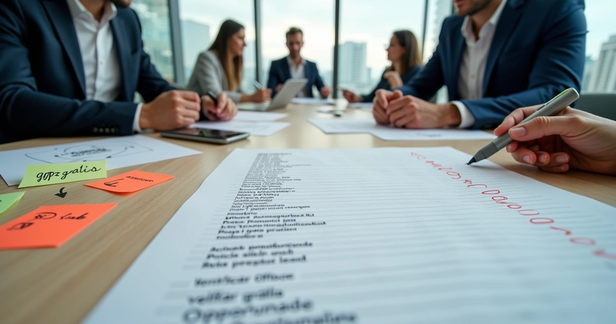 Profissional destacando leads qualificados em lista impressa de empresas B2B