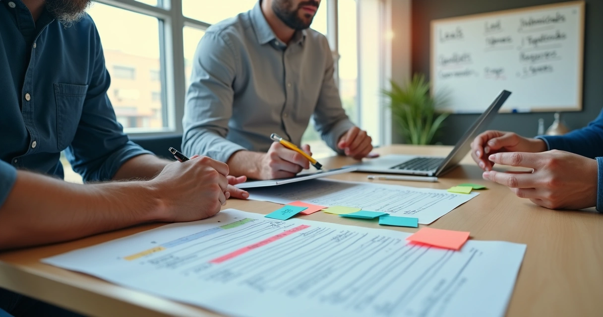 Equipe B2B organizando lista de clientes gratuito em materiais físicos e digitais